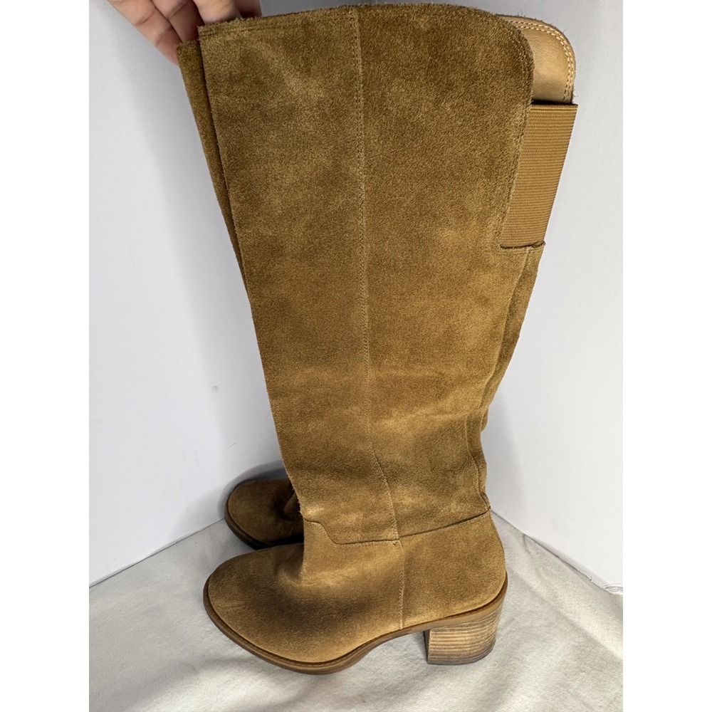 Lucky Brand Suede High Knee Boots Women's Size 6.5 Brown Block Heel Side Zip - Picture 3 of 10